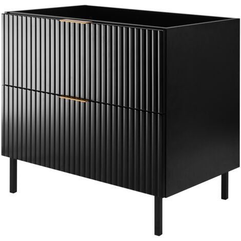 Furnidea - Meuble sous vasque sur pieds FLOW noir 80 cm - 2 tiroirs - façades rainurées