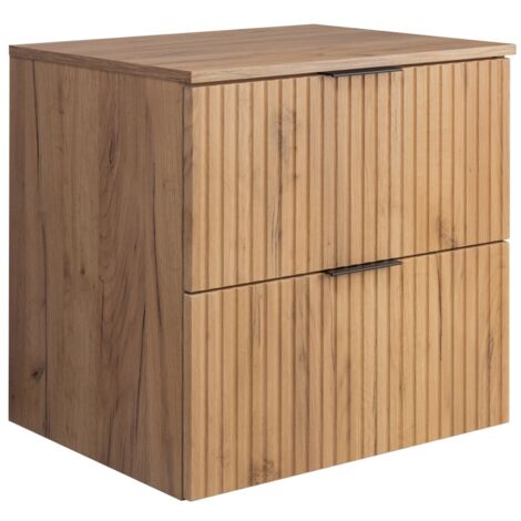 Furnidea - Meuble suspendu sous lavabo avec le plan  FLOW chêne 60 cm - 2 tiroirs - façades rainurées