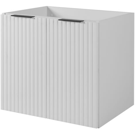 Furnidea - Meuble suspendu sous lavabo FLOW blanc 60 cm - 2 portes - façades rainurées