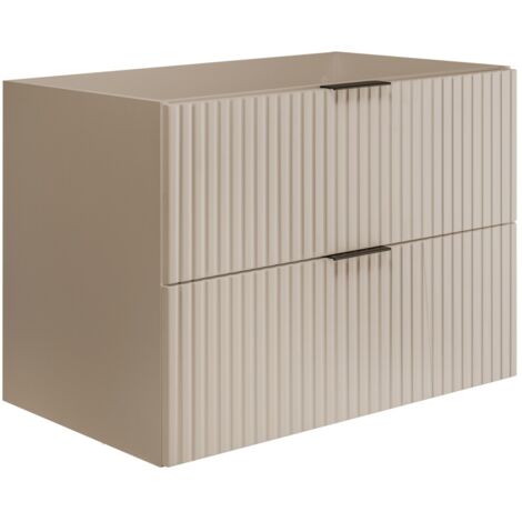 Furnidea - Meuble suspendu sous lavabo FLOW cachemire 80 cm - 2 tiroirs - façades rainurées