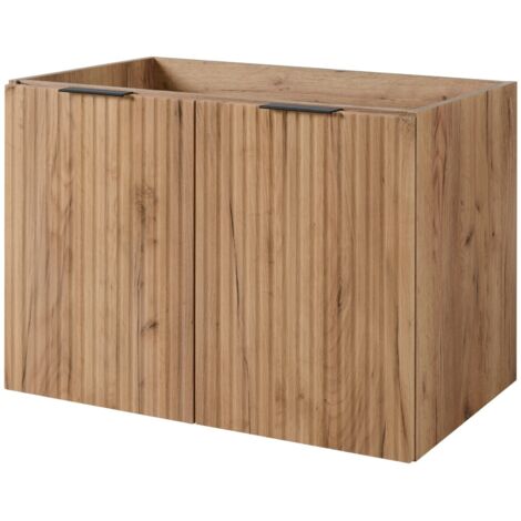 Furnidea - Meuble suspendu sous lavabo FLOW CHÊNE 80 cm - 2 portes - façades rainurées