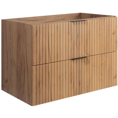 Furnidea - Meuble suspendu sous lavabo FLOW chêne 80 cm - 2 tiroirs - façades rainurées