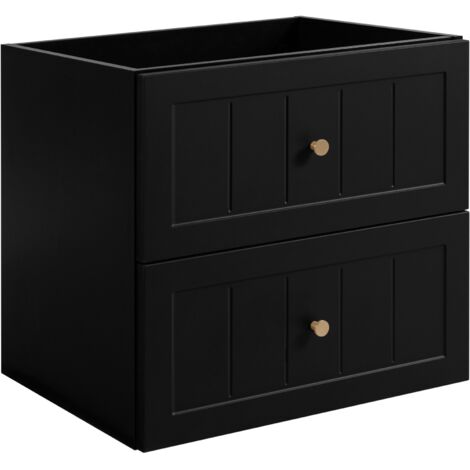 Furnidea - Meuble suspendu sous lavabo GUSTO noir 60 cm - 2 tiroirs, façades fraisées