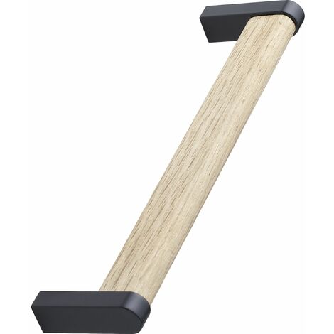 Furnipart Griff Holz Metall Crossing LA160 - Möbelgriff aus Metall und Holz - Sockel Metall, Griff Holz, Zinkdruckguss schwarz matt, Eiche lackiert