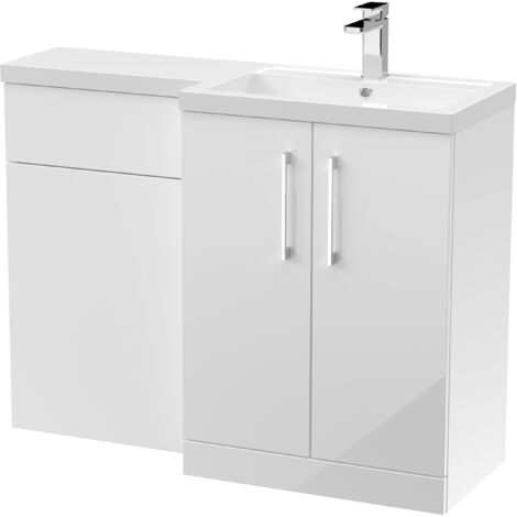 Furniture Combination Vanity Basin and WC Unit Right Hand - 1100mm x 390mm - Gloss White
