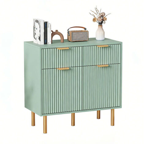 FURNITURE HMD 2 Door 2 Drawer Sideboard Storage Cabinet Wooden Buffet Chest of Drawers for Living Room Bedroom Furniture,Large Kitchen Cupboard with Plenty of Storage Space,Modern Green,80x40x78cm