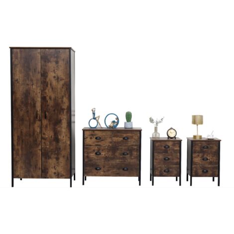 FURNITURE HMD 4 Pieces Bedroom Furniture Sets,Wooden and Metal
