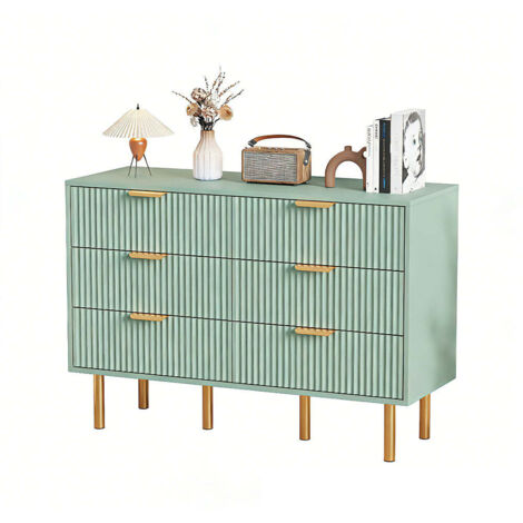 FURNITURE HMD 6 Drawer Chest of Drawers Storage Organizer Unit Wooden Sideboard Modern Style Dresser for Living Room Bedroom Hallway,Green,110x40x78cm