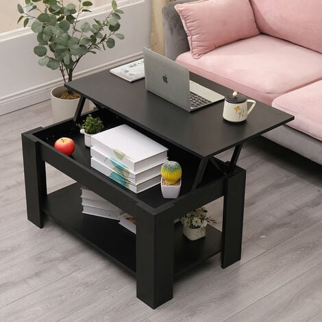 FURNITURE HMD Lift Up Top Coffee Table with Storage and Shelf,Black-85x50x45cm(WxDxH)