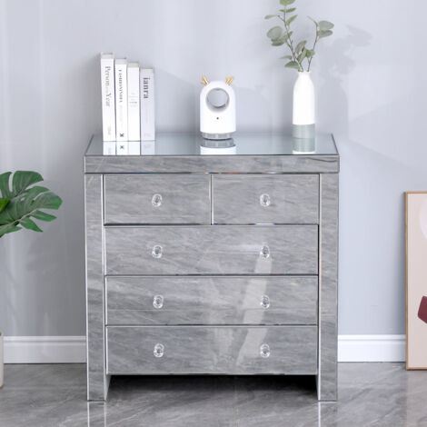 FURNITURE HMD Mirror Storage Cabient 2+3 Drawers Chest Storage Unit Organizer Cupboard Freestanding Sidebard Livingroom Bedroom Furniture,80x40x80cm(WxDxH)
