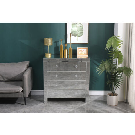 FURNITURE HMD Mirror Storage Cabient Wide 4 Drawers Chest Storage Unit Organizer Cupboard Freestanding Sidebard Livingroom Bedroom Furniture,80x40x80cm(WxDxH)