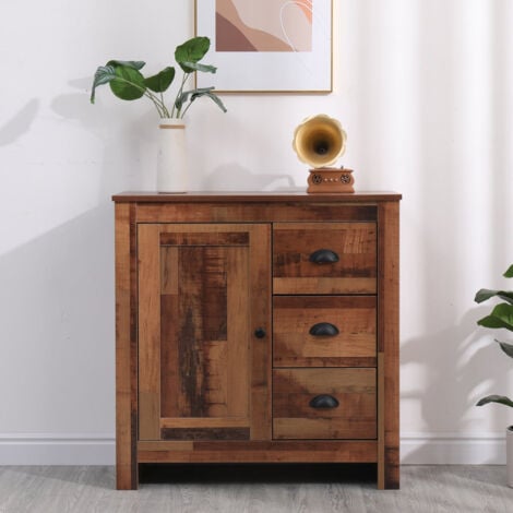 FURNITURE HMD Multi Storage Unit Free Standing Cabinet 1 Door 3 Drawer Sideboard Cupboard,79x35x81cm(WxDxH)