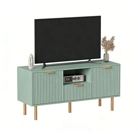 FURNITURE HMD TV Stand Cabinet with 2 Doors TV Unit Wooden Storage Organizers Entertainment Center wit 1 Drawer for Living Room Bedroom,Green,120x40x58cm