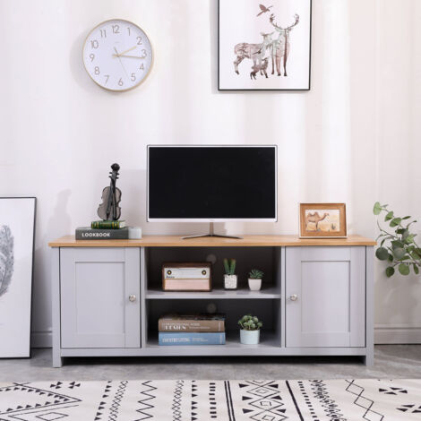 FURNITURE HMD TV Stand Storage Cabinet TV Unit with 2 Doors Grey-130x39x50cm(WxDxH)
