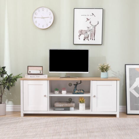 FURNITURE HMD TV Stand Storage Cabinet TV Unit with 2 Doors White-130x39x50cm(WxDxH)