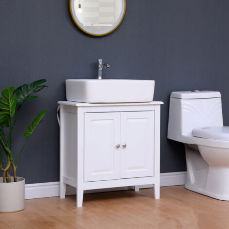 FURNITURE HMD Under Sink Cabinet with 2 Doors White-60x30x62cm(WxDxH)