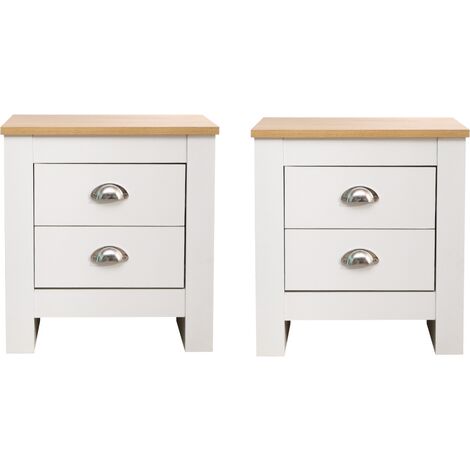 FURNITURE HMD White 2 Drawers Bedside Tables x 2 PCS