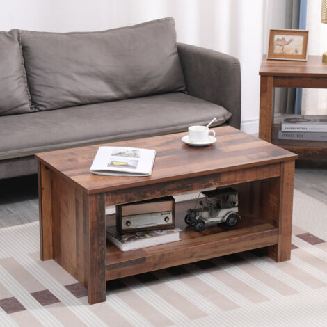 FURNITURE HMD Wooden Simple Coffee Table with Storage Bottom Shelf,Living Room Furniture,85x47x42cm(LxWxH)