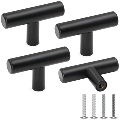 Furniture Knob, Black Stainless Steel Cabinet Door Handle Vintage Drawer Knobs with Screws for Home Decor, 4 Pieces