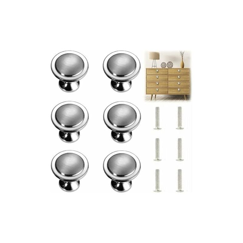 Aiperq - Furniture Knobs and Handles,6 Pieces Solid Silver Cabinet Handle Silver Stainless Steel Round Furniture Handle with Screws 27mm Diameter