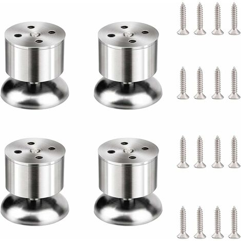 Furniture Legs, 4 Pieces Adjustable Sofa Legs, Table Legs, Round Metal Stainless Steel, Rubber Mat, Easy to Install, for Tables, Cabinets, Sofas, Beds (Silver，6cm)