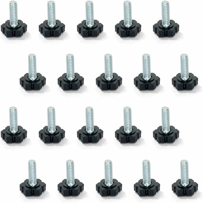 Furniture Leveling Feet, M6x20mm Thread, Pack of 20, Black/Silver