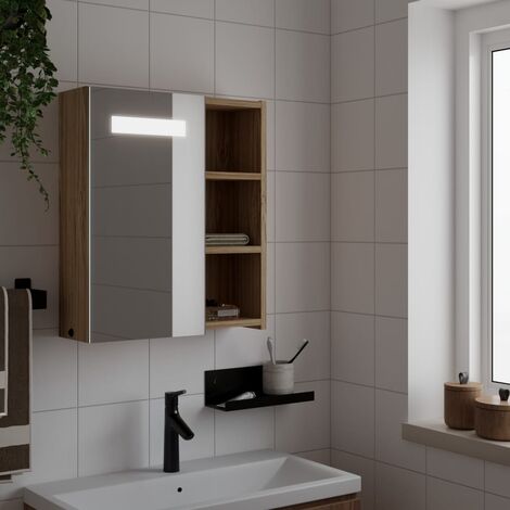 Furniture Limited - Armadietto Bagno con Specchio e LED Rovere