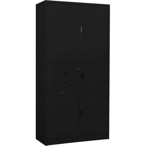Furniture Limited - Armoire de bureau Noir 90x40x180 cm Acier