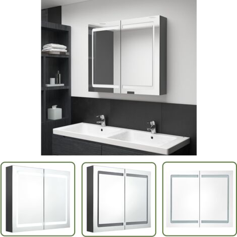 Furniture Limited - Armoire de salle de bain à miroir LED gris 80