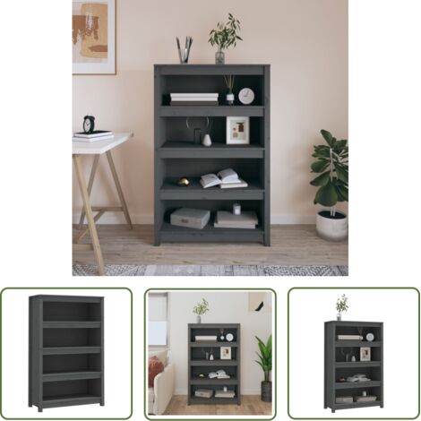 Furniture Limited - Bibliothèque Gris 80x35x126 cm Bois de pin ma