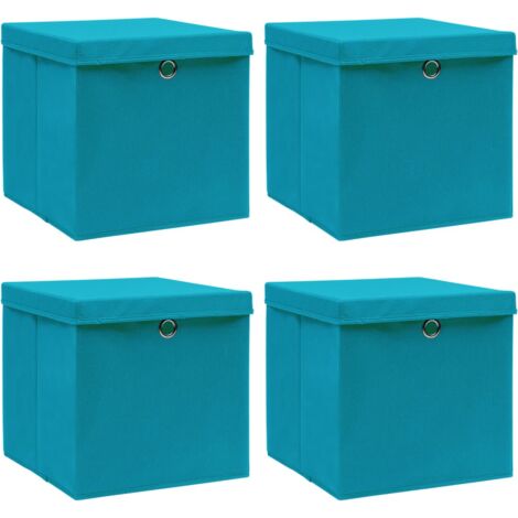 Furniture Limited - Caja de almacenaje con tapa 4 uds tela azul
