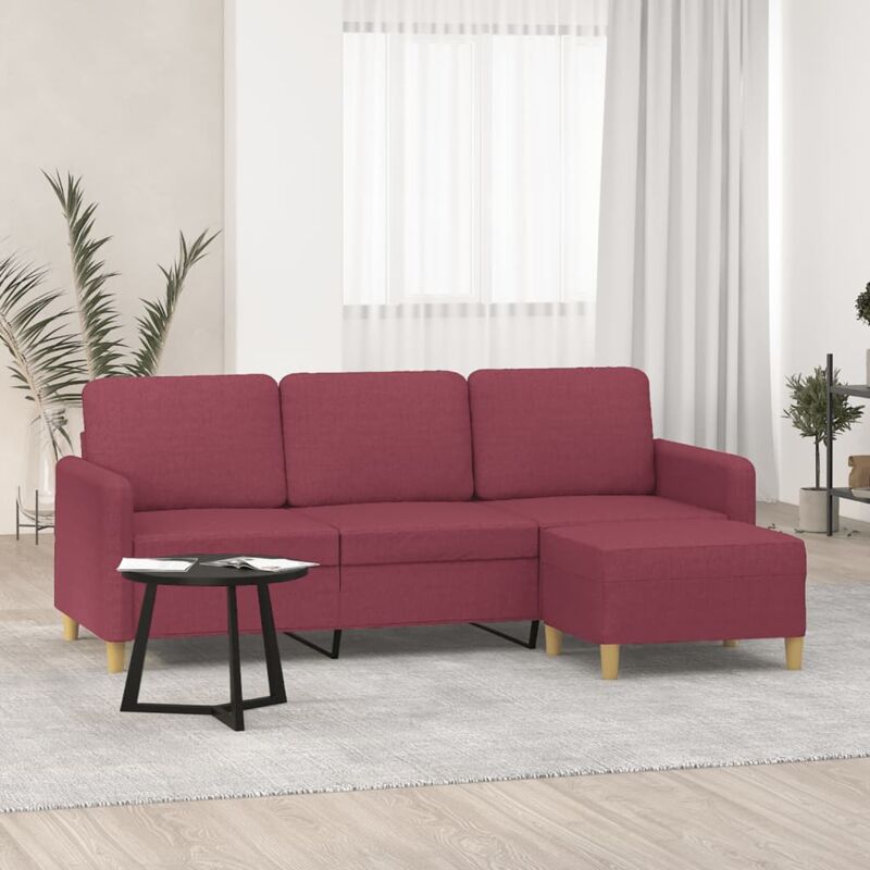 Prolenta Premium - Furniture Limited - Canapé à 3 places avec repose-pieds Rouge