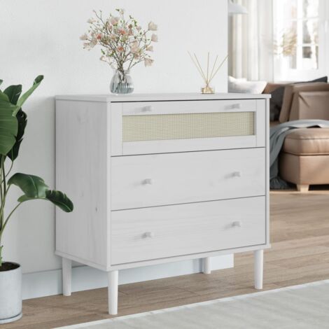Furniture Limited - Cassettiera SENJA Aspetto Rattan Bianca