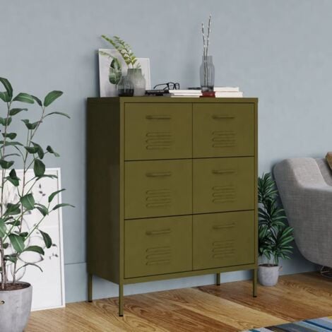 Furniture Limited - Cassettiera Verde Oliva 80x35x101,5 cm in