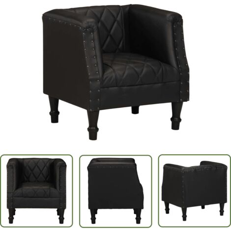 Furniture Limited - Chaise cabriolet Noir Cuir véritable de chèvr