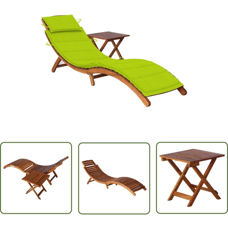 The Living Store Chaise longue de jardin avec table et coussin Bois d'acacia - Chaises Longues - Mobilier De Jardin - Chaises Longues Pliantes - Bain