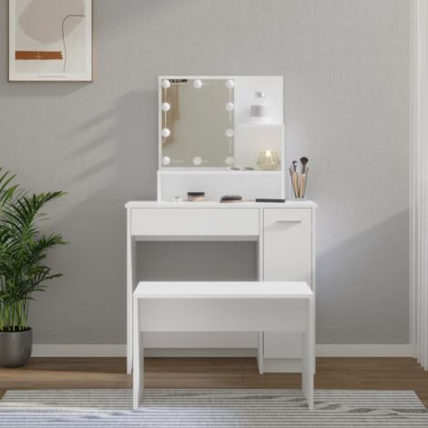 Furniture Limited - Ensemble de coiffeuse avec LED Blanc Bois