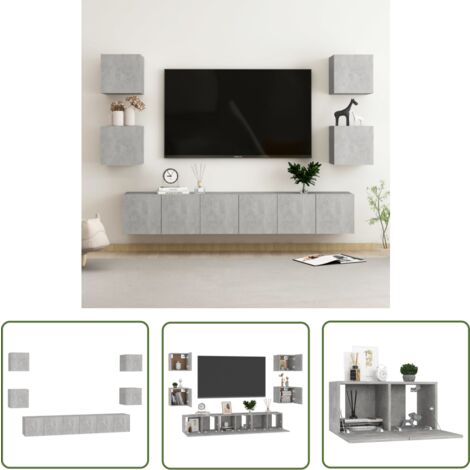 Furniture Limited - Ensemble de meubles TV 7 pcs Gris béton Bois