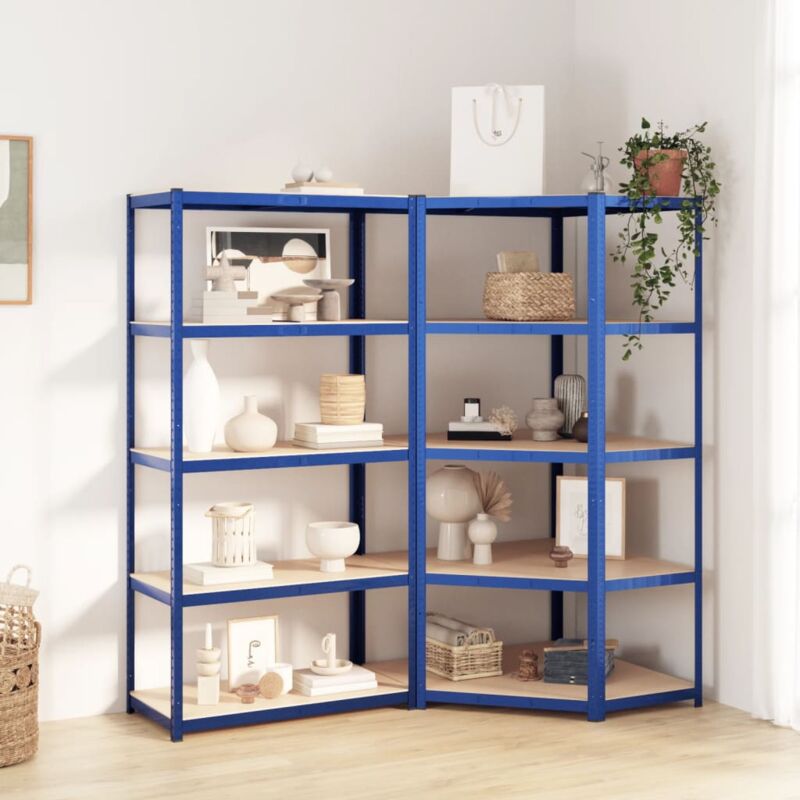 Prolenta Premium - Furniture Limited - Étagères à 5 niveaux 2pcs Bleu Acier et bois