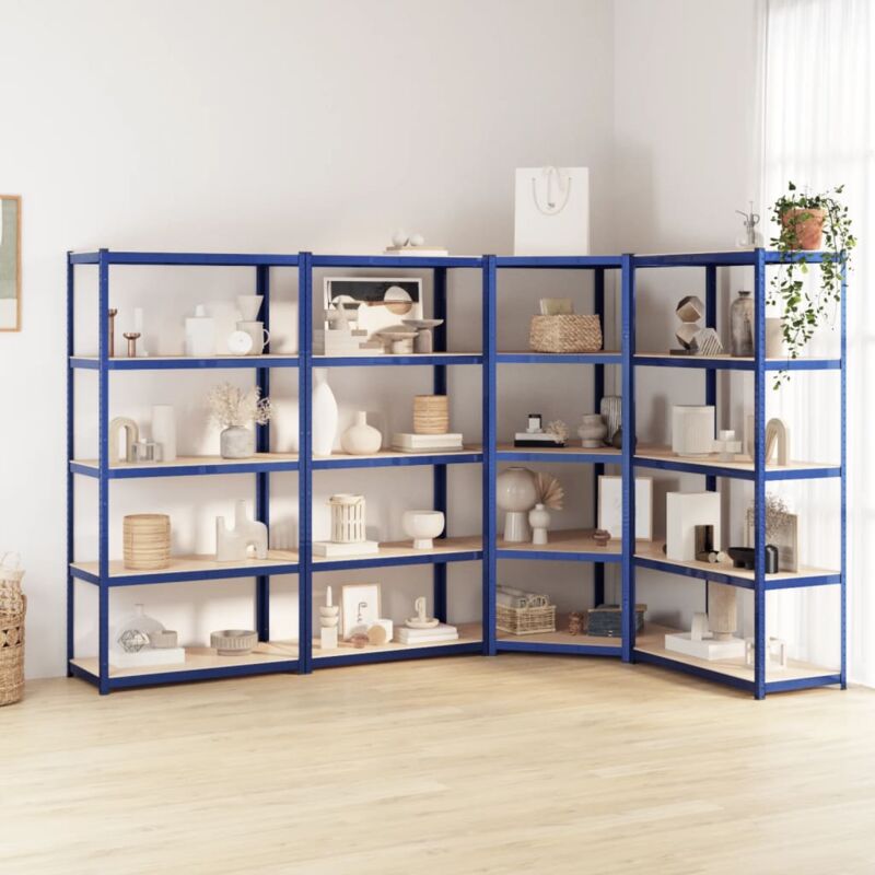 Furniture Limited - Étagères à 5 niveaux 4pcs Bleu Acier et bois