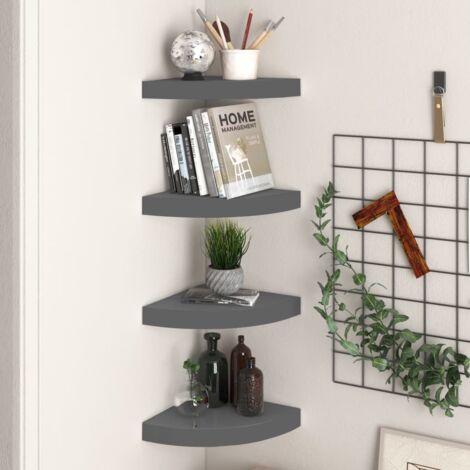 Furniture Limited - Étagères d'angle flottantes 4 pcs gris