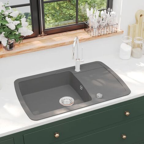 Furniture Limited - Évier de cuisine en granit Bac unique Gris