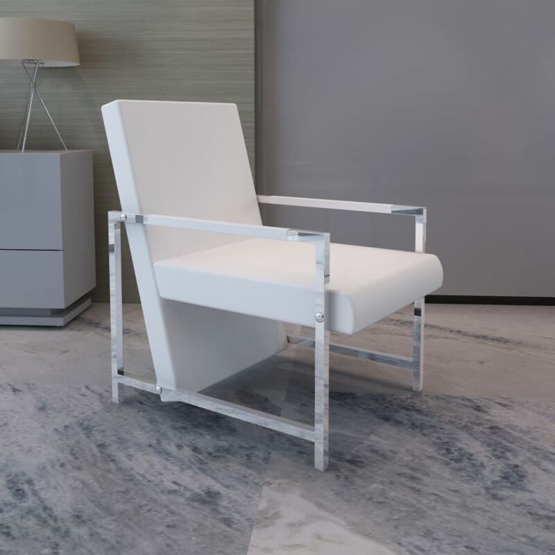 Furniture Limited - Fauteuil avec pieds chromés Blanc Similicuir
