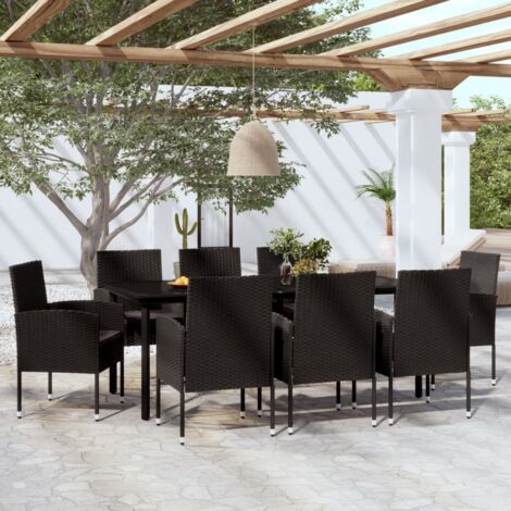 Furniture Limited - Juego de comedor de jardín 9 piezas negro