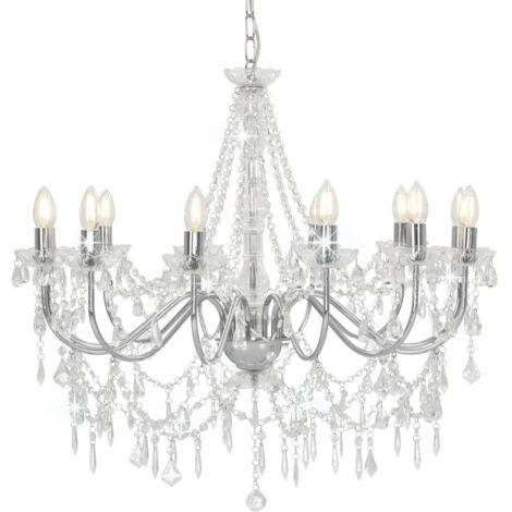 Furniture Limited - Lampadario con Perline Argento 12 Lampadine