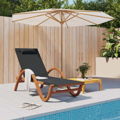 Furniture Limited - Lettino con Cuscino Grigio Textilene e Legno