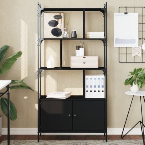 Furniture Limited - Libreria con Ante Nera 76,5x30x154,5 cm Legno