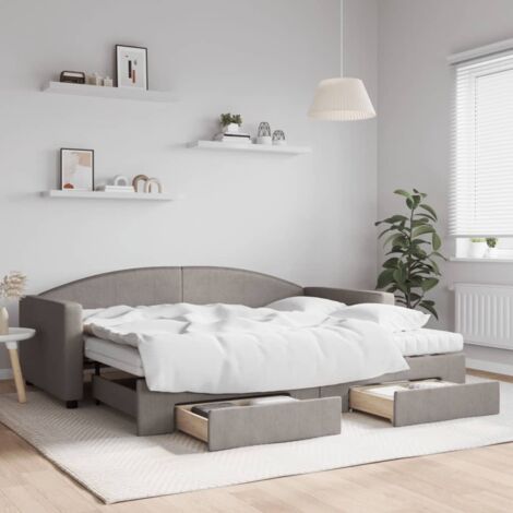 Furniture Limited - Lit de jour avec gigogne et tiroirs taupe 90x