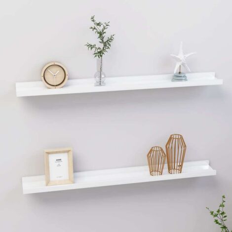 Furniture Limited - Mensole da Parete 2 pz Bianco Lucido 80x9x3