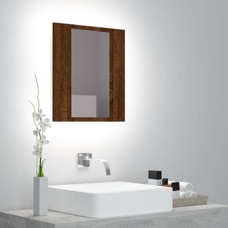 Furniture Limited - Mobile Bagno Specchio LED Rovere Marrone